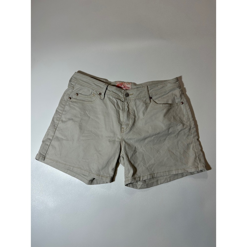 Levi Strauss Signature Shorts Womens 14 Tan Excellent Stretch Denim Khaki